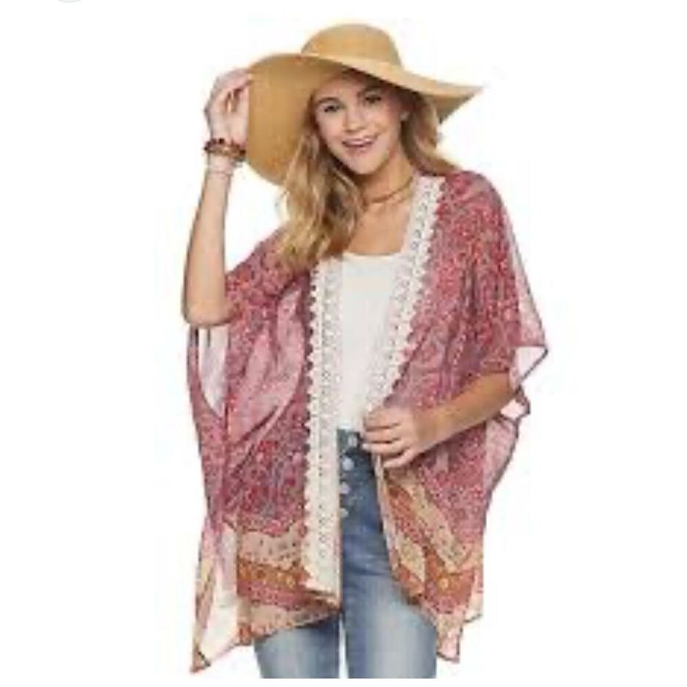 JOLT Crochet Trim Kimono, Size Small